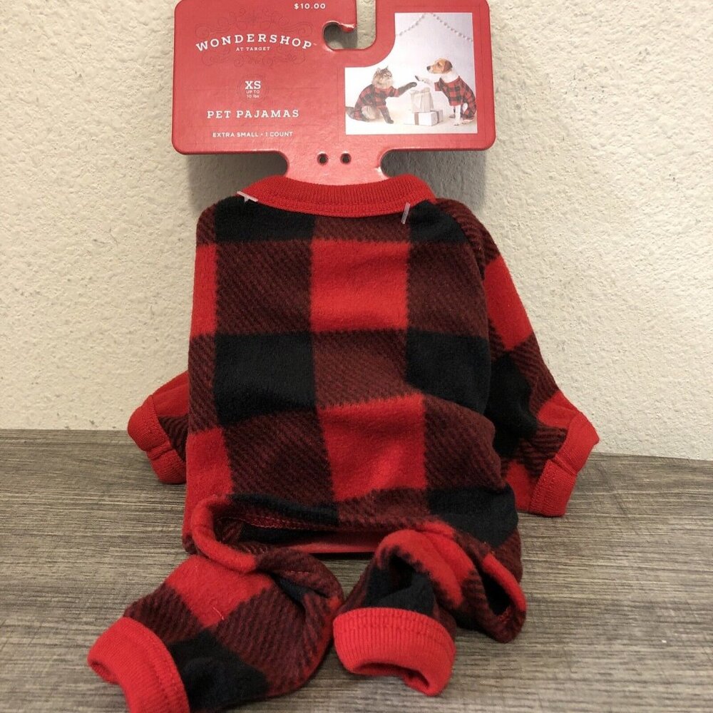 WONDERSHOP PET PAJAMAS SIZE XS RED BUFFALO PLAID DOG CAT CHRISTMAS
